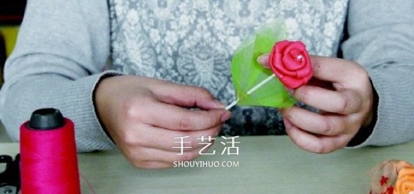 Handmade roses made of colored plastic cotton, homemade rose bouquet made of colored plastic cotton