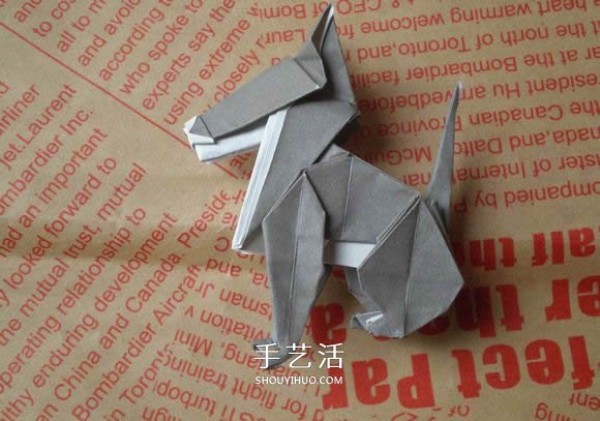 Illustrations of how to fold a cute puppy. Step-by-step pictures of origami puppies.