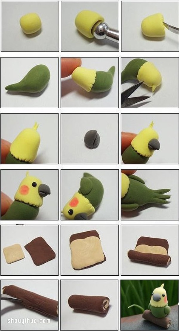 DIY steps to make a cute parrot from polymer clay