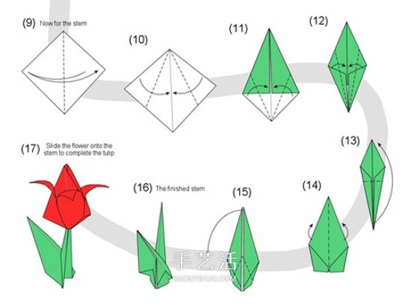 How to fold tulip flowers and leaves - simple tulip origami tutorial