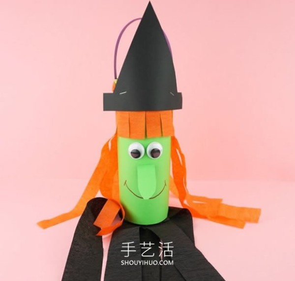 Illustrated tutorial on how to make a simple homemade Halloween witch windsock