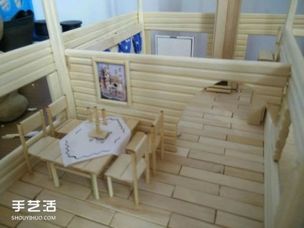 Disposable chopsticks are used to hand-make a life-like villa model, the steps are complete! 