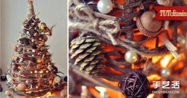 DIY method of using dead branches, vines and other waste to make a forest-style Christmas tree