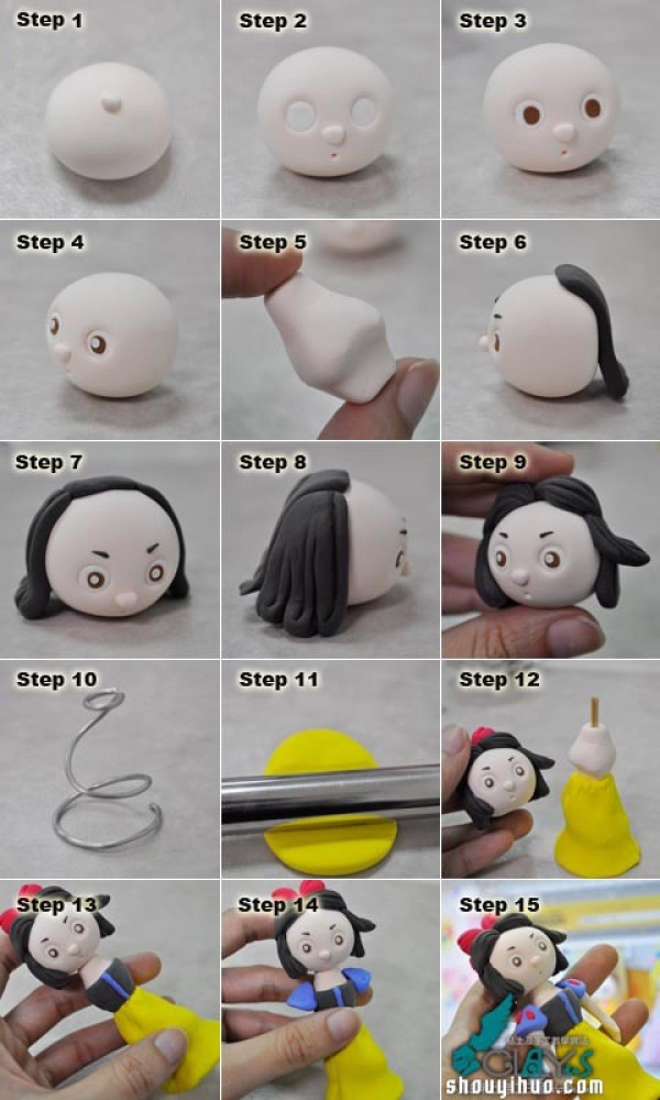 Detailed illustrated tutorial on clay making of a cute girl wearing a long skirt