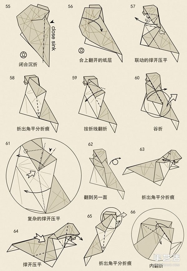 Three-dimensional lion origami illustration, handmade three-dimensional lion folding tutorial