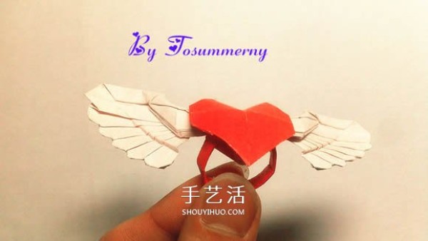 Illustration of how to fold a beautiful origami angel heart ring as a small origami gift for lovers