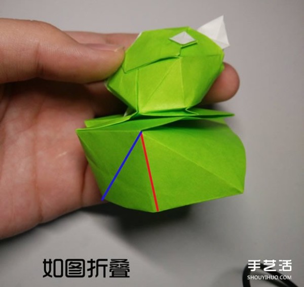 Three-dimensional duck origami step-by-step drawing and duck folding tutorial illustration