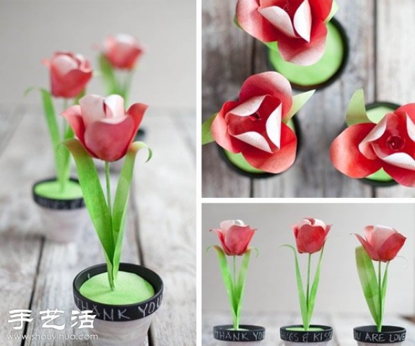 Handmade paper flower tulip pots