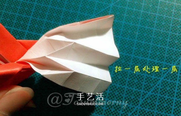 Illustration of how to fold a beautiful origami angel heart ring as a small origami gift for lovers