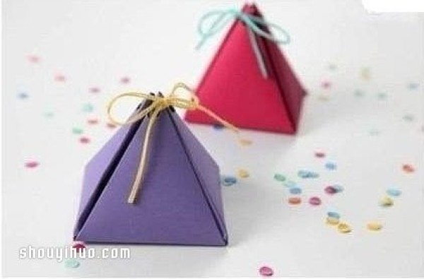 DIY production steps of triangular packaging box with expanded diagram