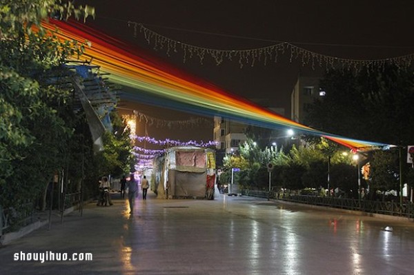 Look up and see a rainbow, a beautiful corner created by 150 colorful ribbons