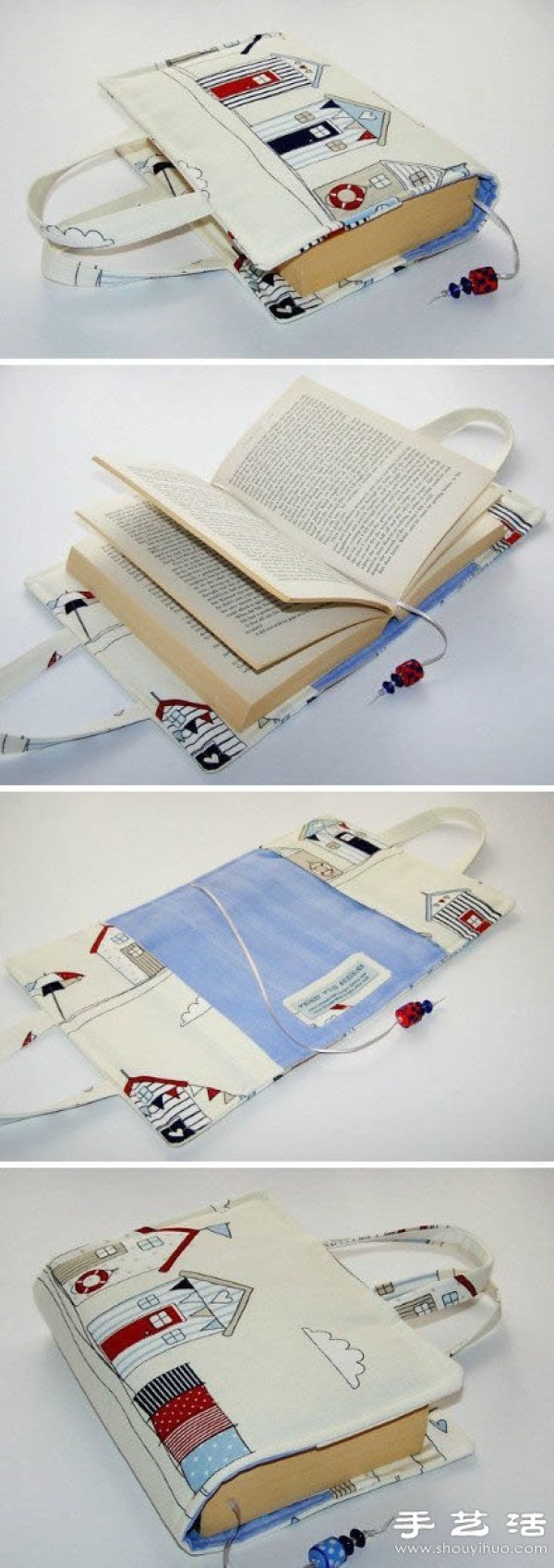 Small fresh handmade fabric book cover that looks like a handbag