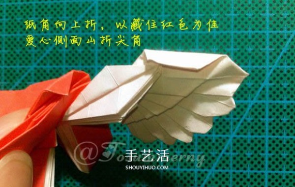 Illustration of how to fold a beautiful origami angel heart ring as a small origami gift for lovers