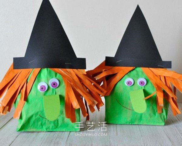 Illustrated tutorial on how to make homemade Halloween witch decorations