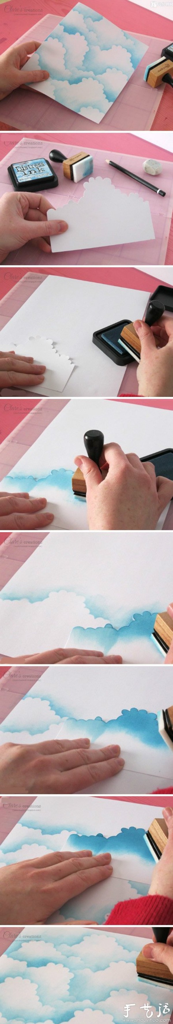 DIY makes beautiful cloud stamp cards