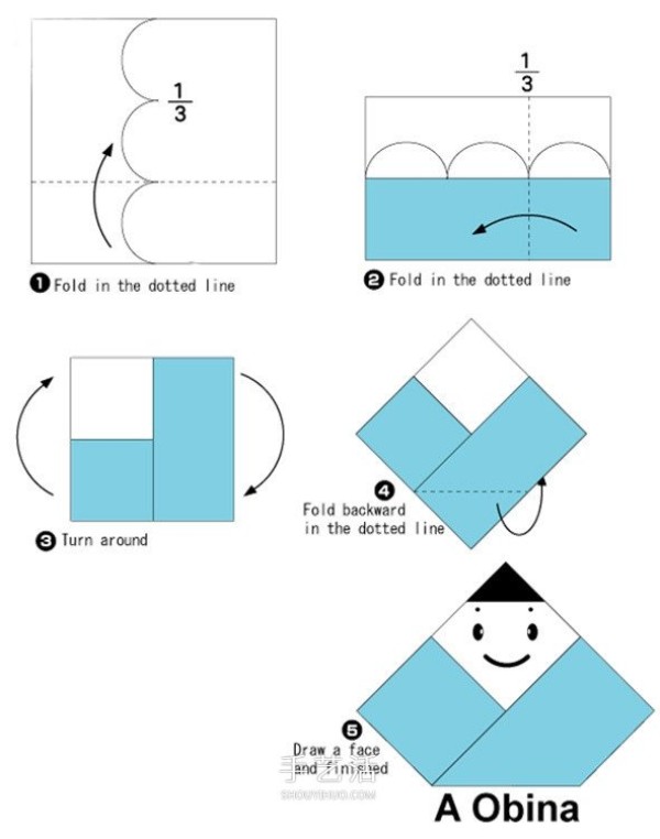 Illustrated tutorial on how to fold paper dolls, how to make origami dolls