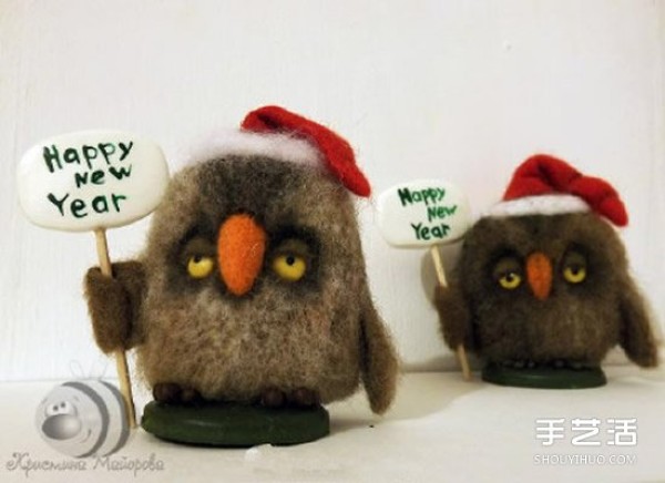 New Year and Christmas theme wool felt owl doll DIY handmade