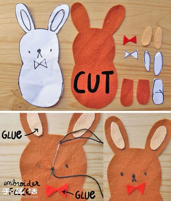 Illustrated Tutorial on Handmade Cute Easter Bunny Pockets