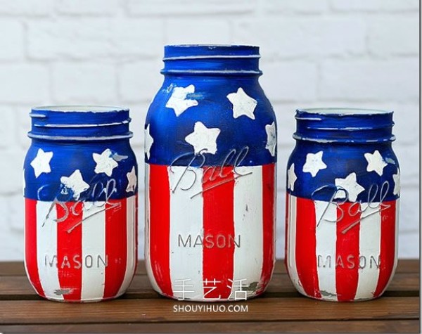 Tutorial on how to make glass bottle decorations with the Stars and Stripes Banner on the Fourth of July