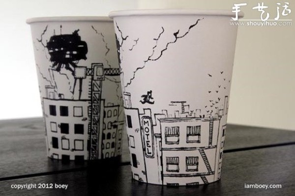 Funny doodles on disposable paper cups