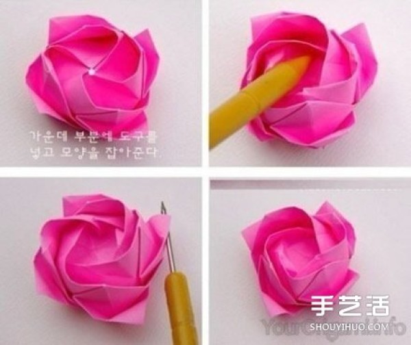 Illustrations of how to fold beautiful paper roses, step-by-step pictures of origami roses