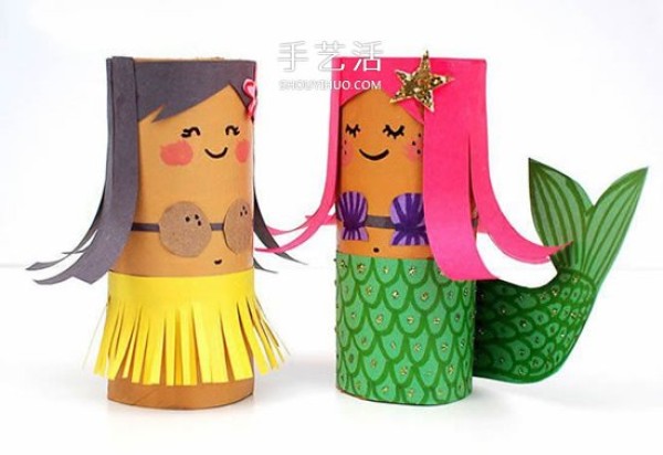 Kindergarten doll making uses paper tubes to make super cute girl mermaids