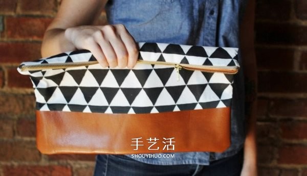 Non-woven fabric and leather spliced ??clutch bag hand-made illustrated tutorial