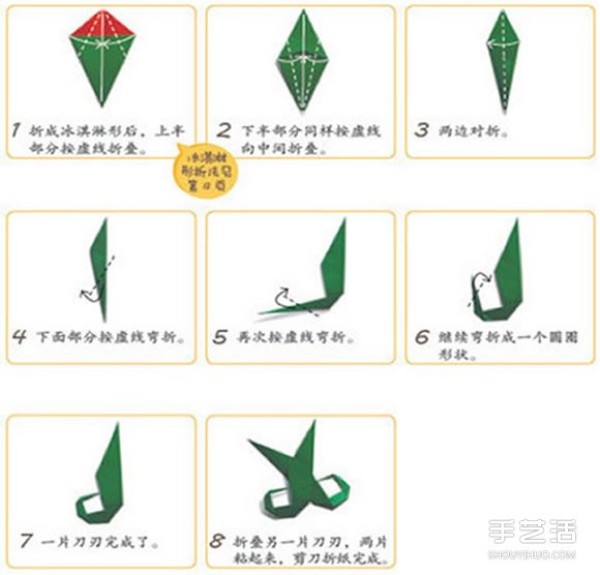 Childrens scissors folding method, hand-made origami scissors diagram, step-by-step picture