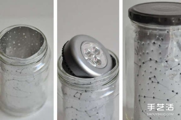 How to make a starlight bottle with a diagram of the steps of making a starlight bottle from a glass bottle