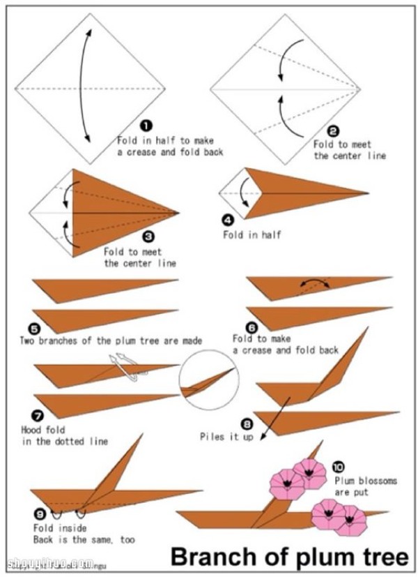 The folding method of plum blossoms and the step-by-step tutorial on origami plum blossoms