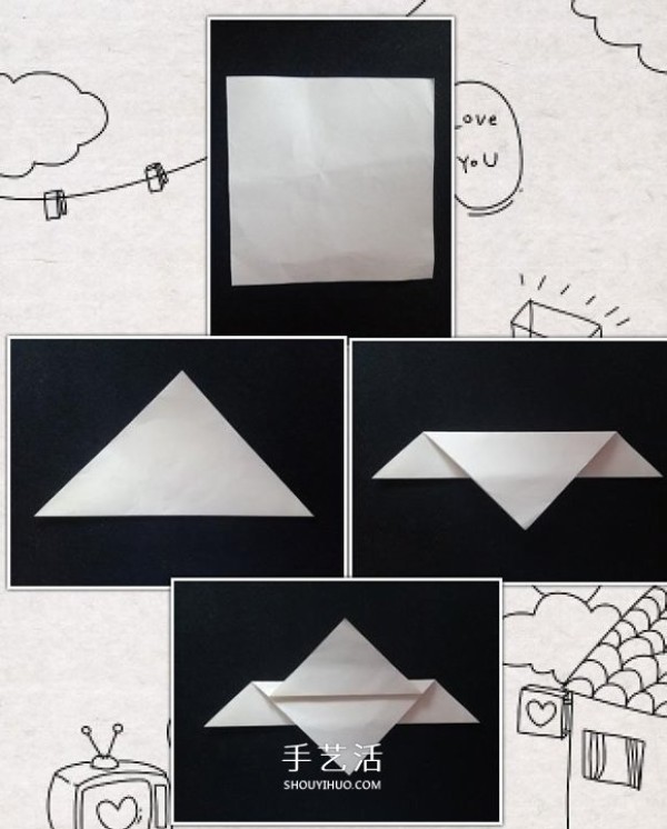 Simple origami method of the peace dove, childrens origami peace dove illustration