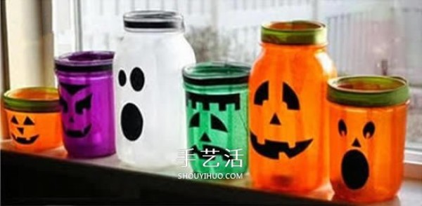 Halloween glass bottle DIY cute lighting pumpkin lantern