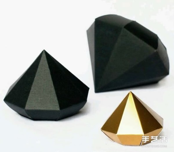 Tutorial drawings of folding diamonds with cardboard and handmade three-dimensional diamond origami illustrations