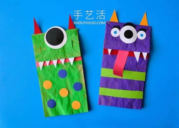 Tutorial on how to make Halloween monster puppets from paper bags