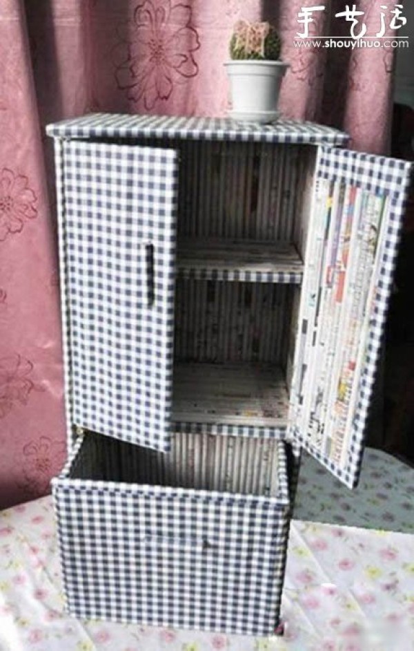 Tutorial on handmade DIY storage cabinets from scrap newspapers