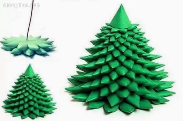 Simple origami three-dimensional Christmas tree hand-made illustrated tutorial