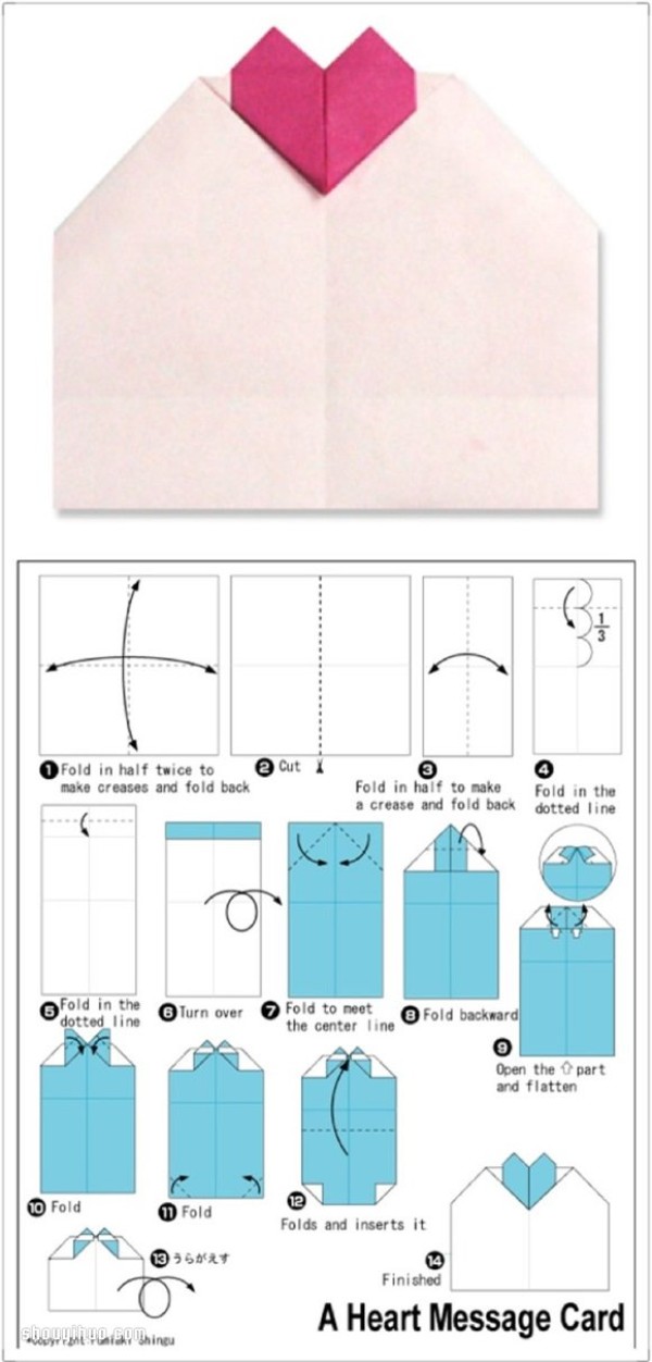 Six ways to make origami hearts, illustrated with steps to make handmade origami hearts