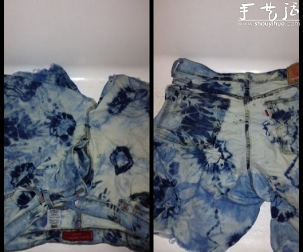 Handmade tutorial on tie-dying denim shorts