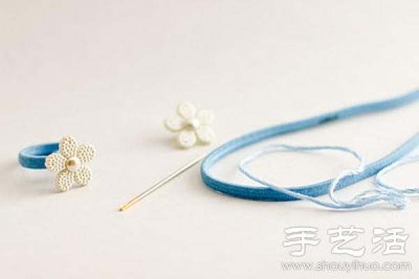 Button + elastic band DIY handmade cute little flower ring