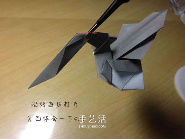 Illustration of the origami method of an excavator. The folding process of a manual excavator