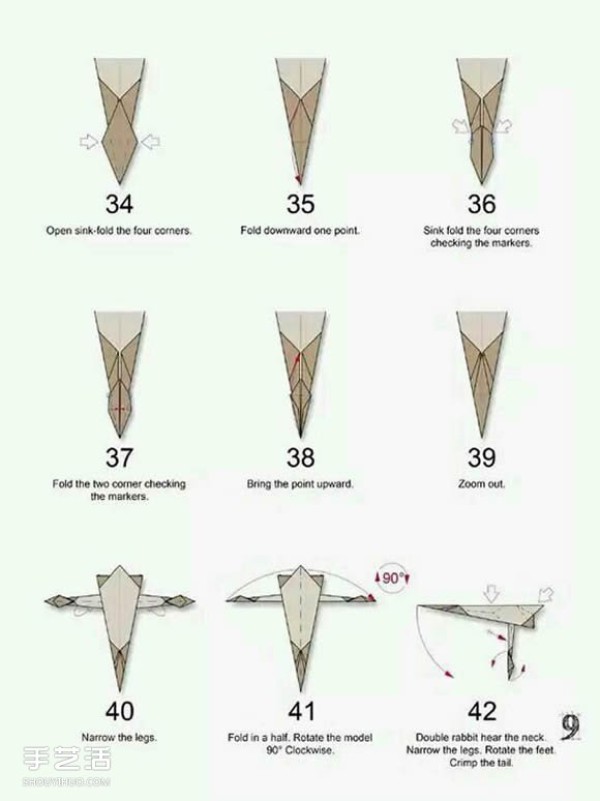 How to fold paper egrets with detailed illustrations of steps for folding three-dimensional egrets