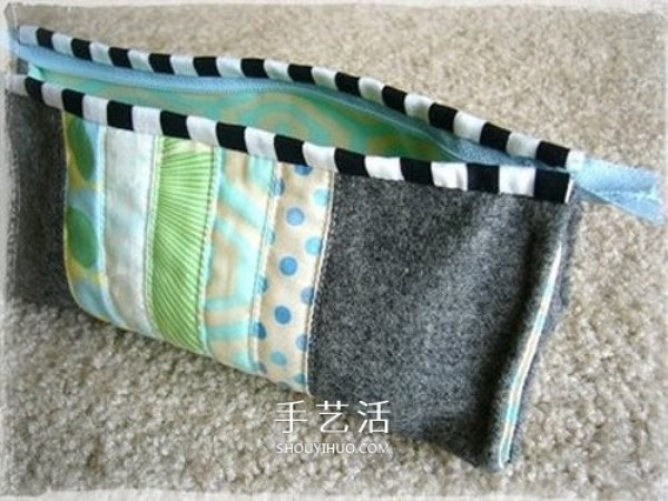 Handmade patchwork pencil case tutorial illustrates how to make a non-woven pencil case