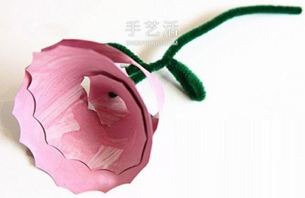 Illustrations of using paper plates to make three-dimensional roses creatively using small-scale production