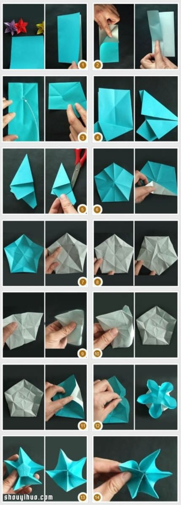 How to fold carambola flowers and illustrate how to make origami carambola flowers step by step