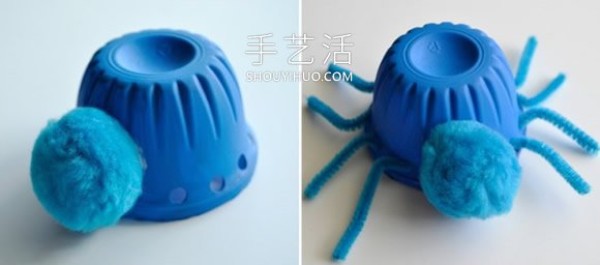 Tutorial for young children to make Halloween mutant spiders with jelly cups