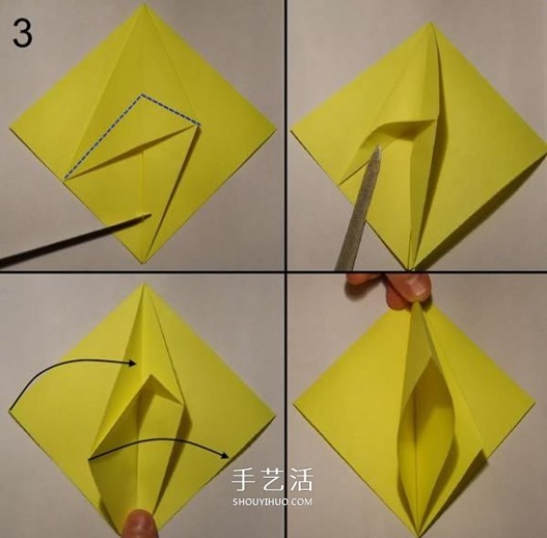 Illustration of the origami method of a three-dimensional pelican that likes to prey on fish