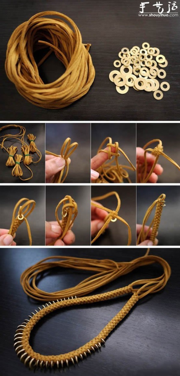 Handmade DIY tutorial for fashionable leather metal necklace