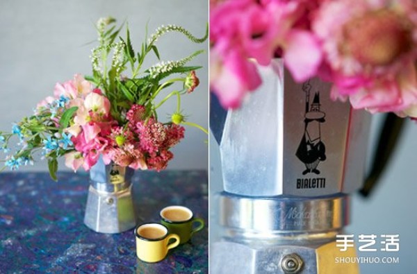 Discarded coffee machine turned into flower vase DIY tutorial with earthy flavor