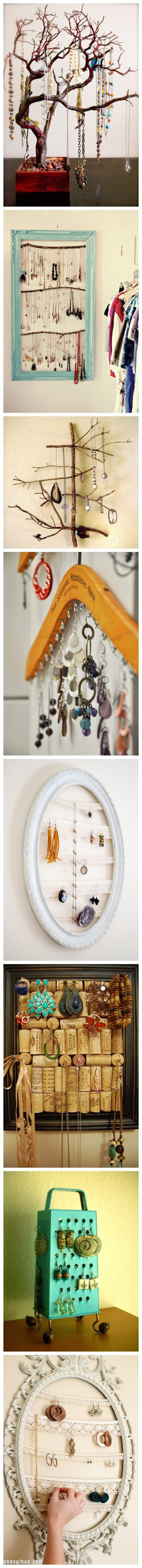 Waste recycled/old items transformed into handmade jewelry storage rack