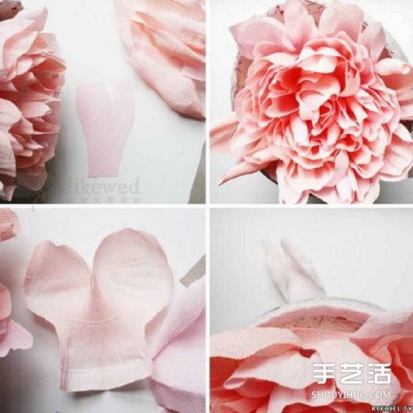 How to make large crinkled paper flowers, steps-by-step instructions for folding hand-made crinkled paper flowers